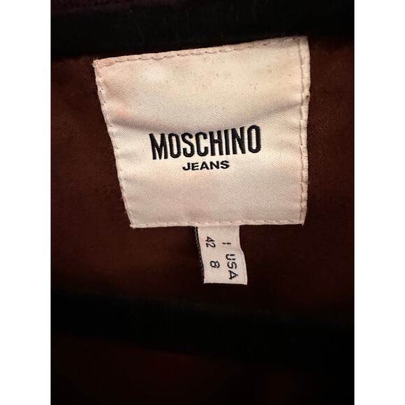Moschino Jeans Maroon Denim Women's Ribbed Zip Up Embroidered Bomber Jacket 8 - Picture 3 of 15